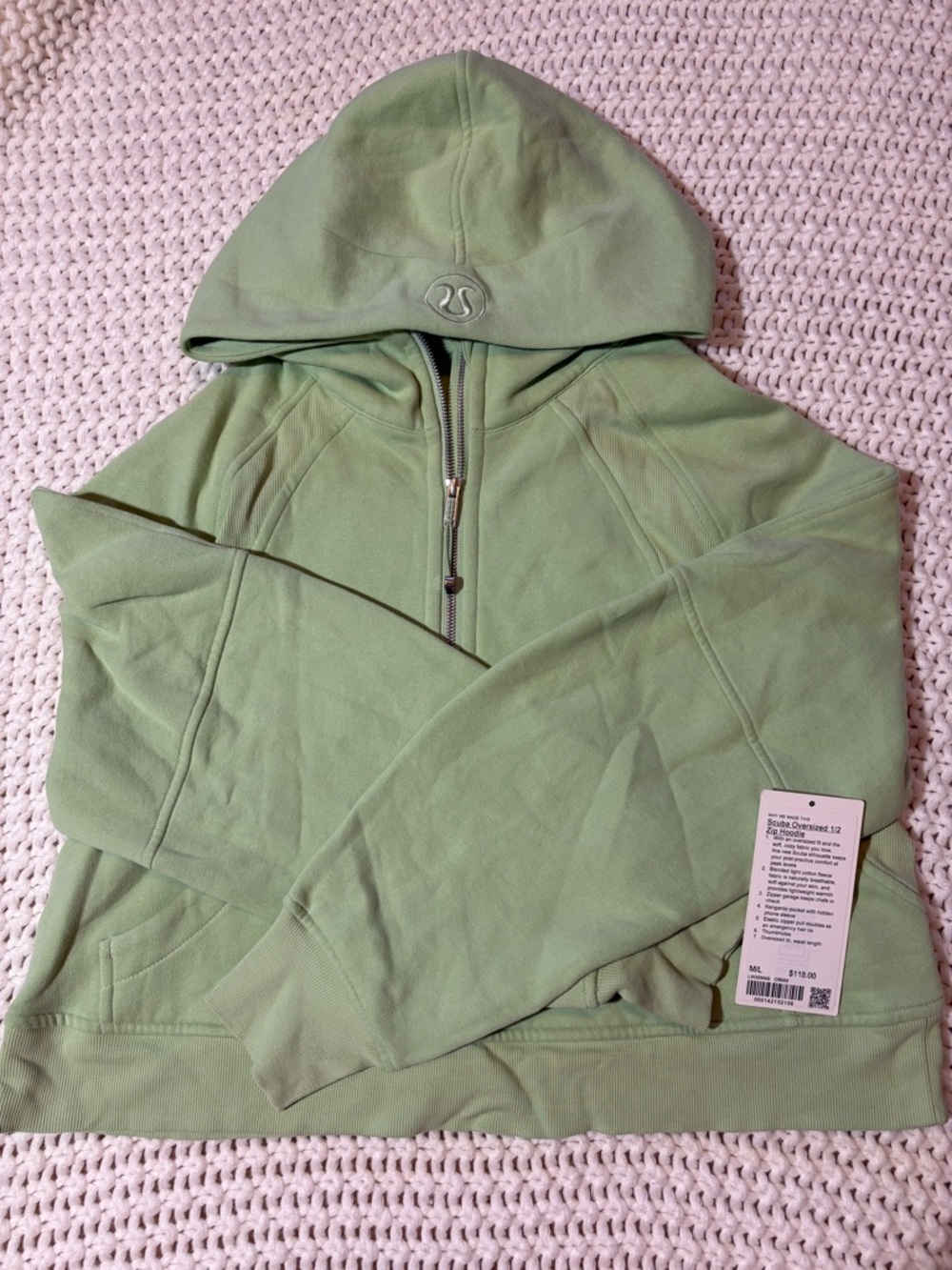 Lululemon creamy mint scuba oversized half zip hoodie size m/l